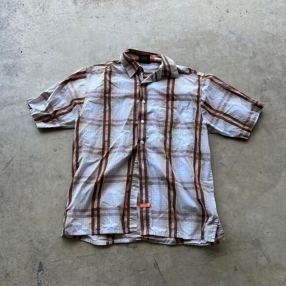 SouthPole Brown Plaid Button up Mens size M y2k - Picture 1 of 2
